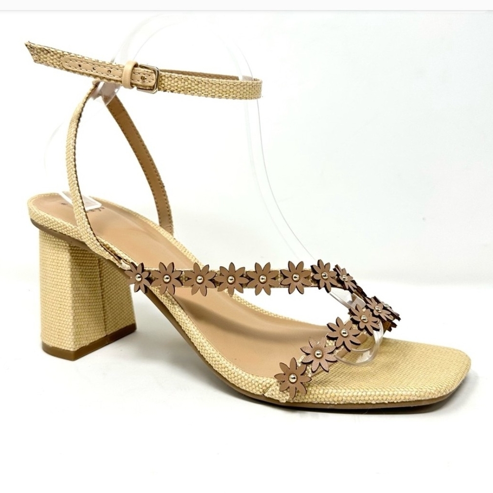 A New Day Cream Floral Sandal Heels with Block Heel and Ankle Strap